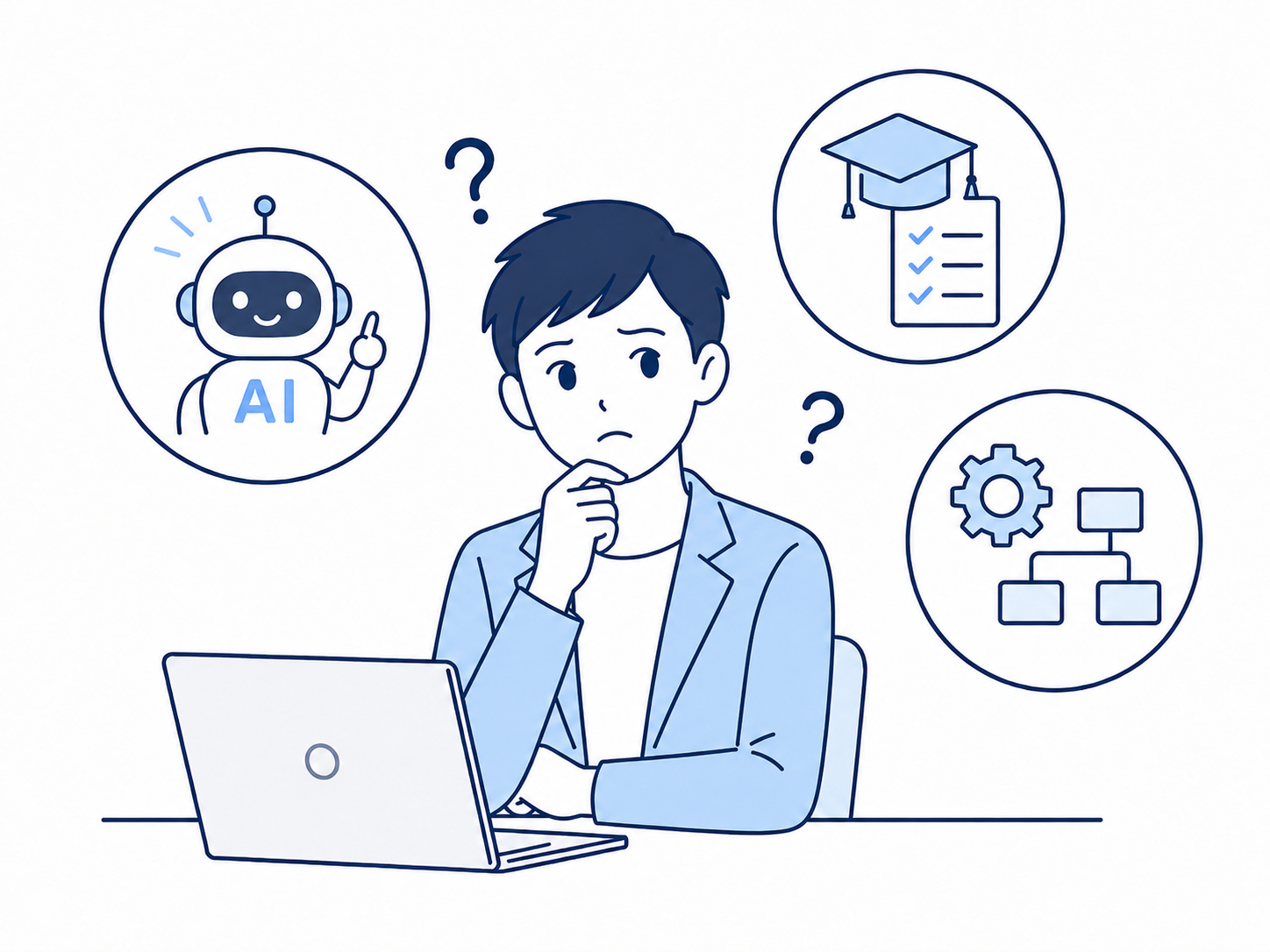 AI導入の進め方について悩む企業チーム